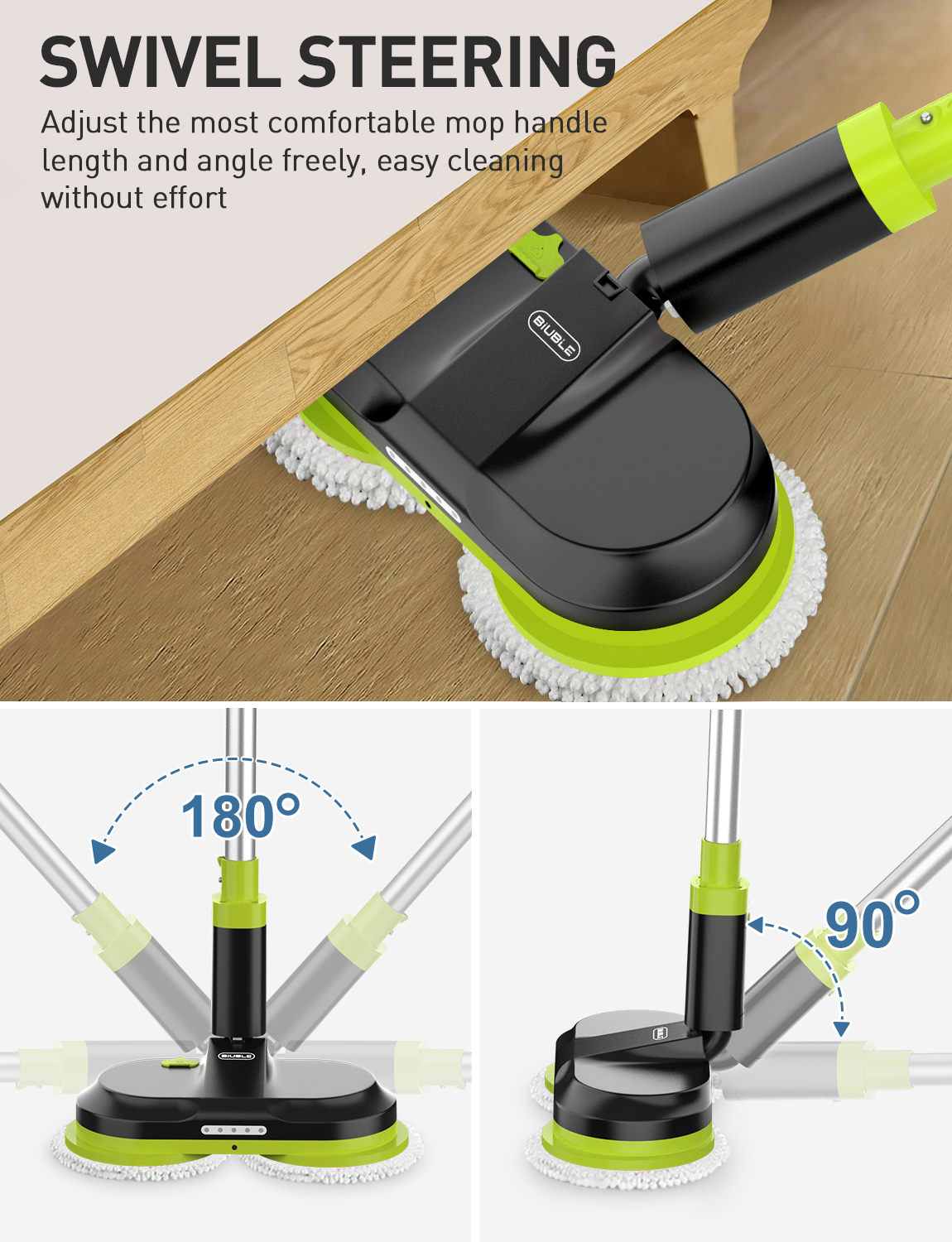 BIUBLE Upgrade Cordless Electric Mop, Quiet Spin Mop Cleaner with LED  Headlight and 300ml Water Tank-Electric Mop-BIUBLE